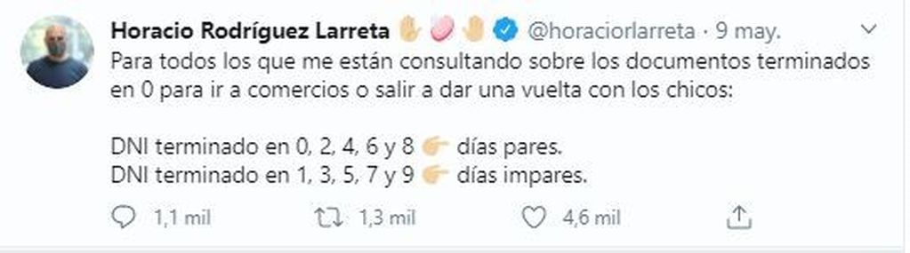 El funcionario publicó en su cuenta oficial de Twitter un tuit donde explicó qué ocurre con los DNI que terminan en "0" y puso fin a la controversia.