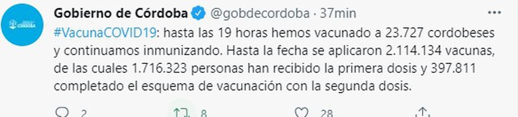 La campaña de vacunación avanza en Córdoba, sin turno previo para cada vez más franjas.
