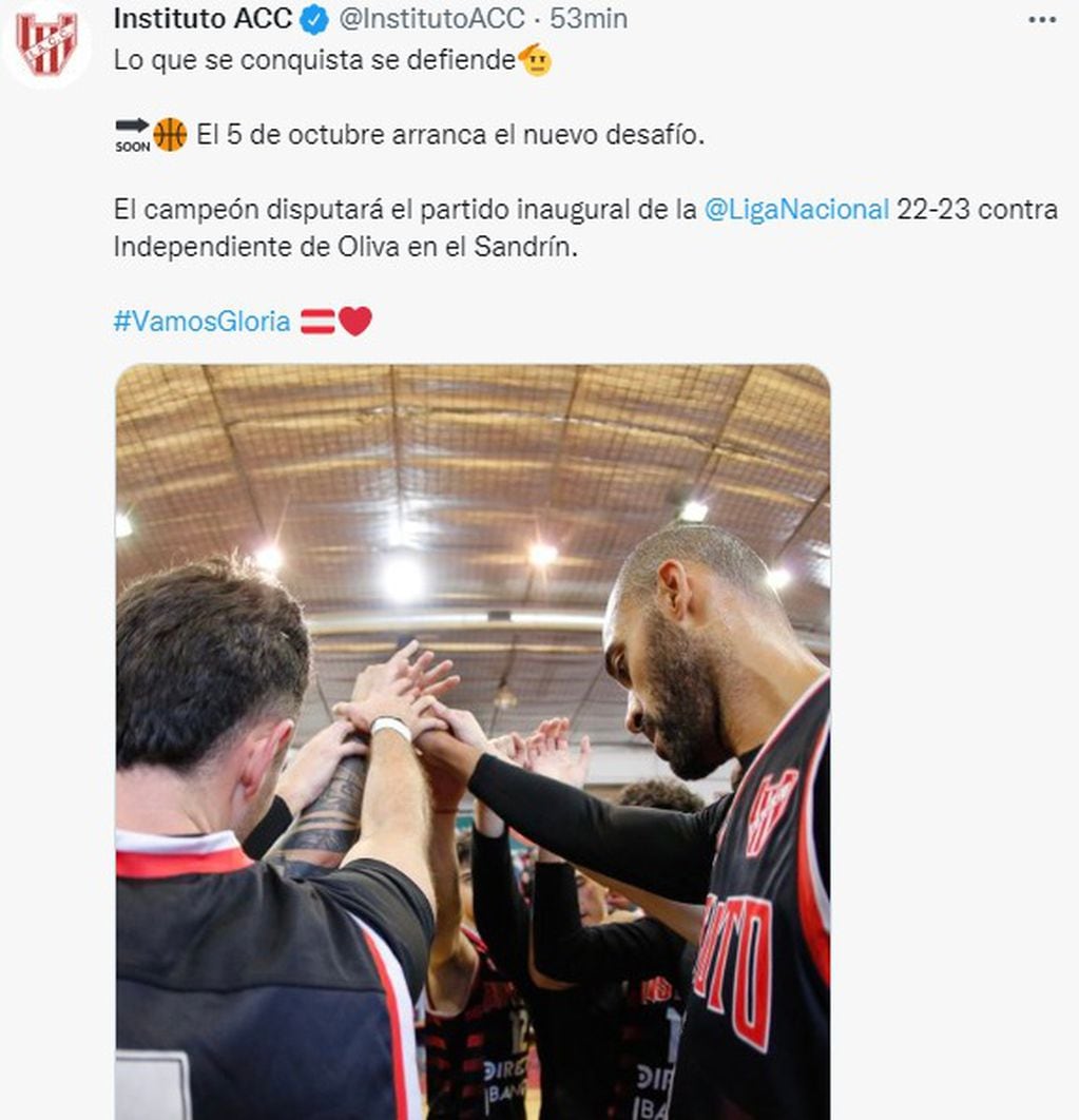 El campeón Instituto abre la nueva temporada con Independiente de Oliva, el 5 de octubre.