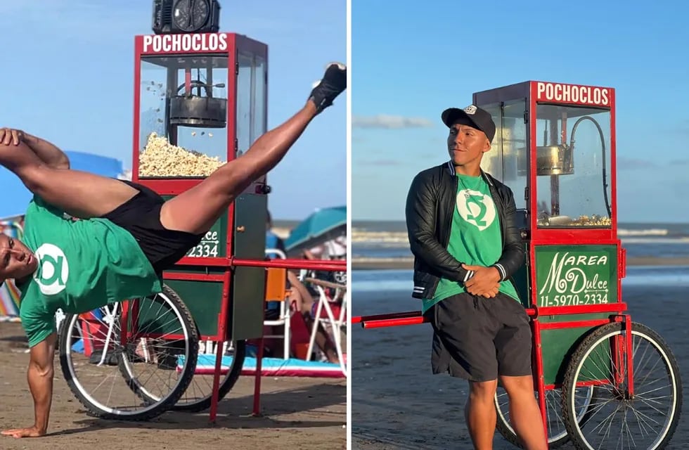 Quién es Facu Chocobar, el pochoclero bailarín que causa furor en las playas de la Costa Atlántica.
