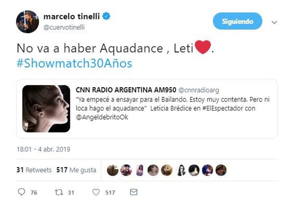 Marcelo Tinelli le confirmó a Leticia Brédice que este año no habrá Aquadance (Foto: captura Twitter)