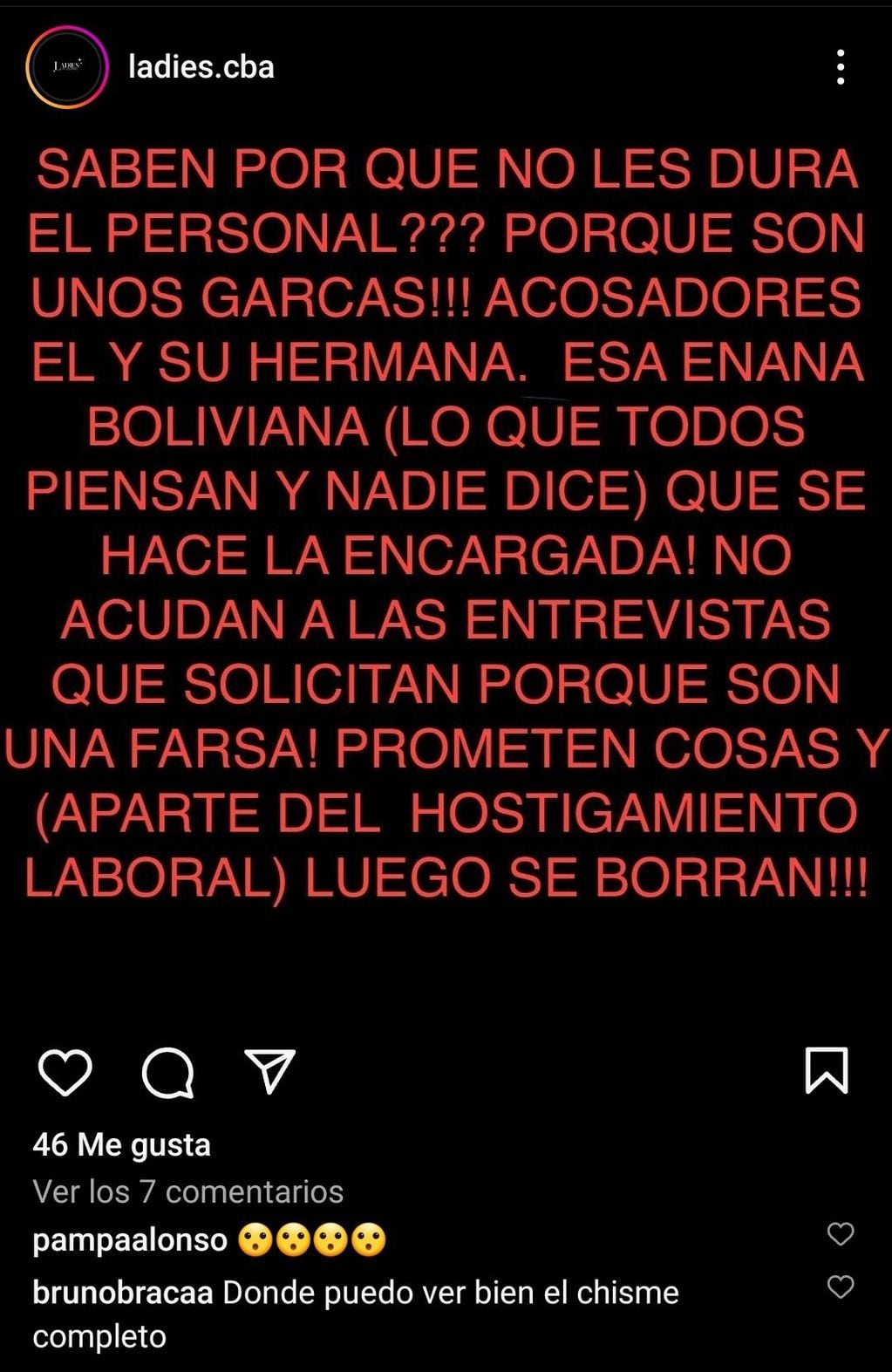 El polémico posteo que realizaron en la cuenta de Instagram de una peluquería de Córdoba.