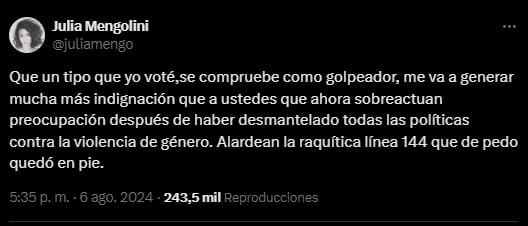 El mensaje de Julia Mengolini en medio de la polémica con Alberto Fernández