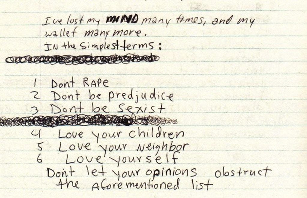 Una página del libro póstumo de Kurt Cobain, "Journals". (Foto: Web)
