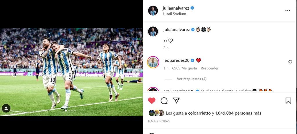 El posteo de Julián Álvarez luego del triunfo de Argentina ante Croacia por las semifinales del Mundial Qatar 2022