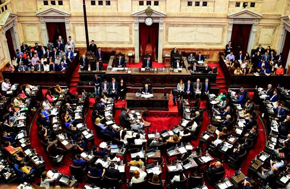 Argentina's Economy Minister Martin Guzman (C) addresses Congress in Buenos Aires, on February 12, 2020. - Guzman presented his fiscal plan to Congress on Wednesday. (Photo by RONALDO SCHEMIDT / AFP)