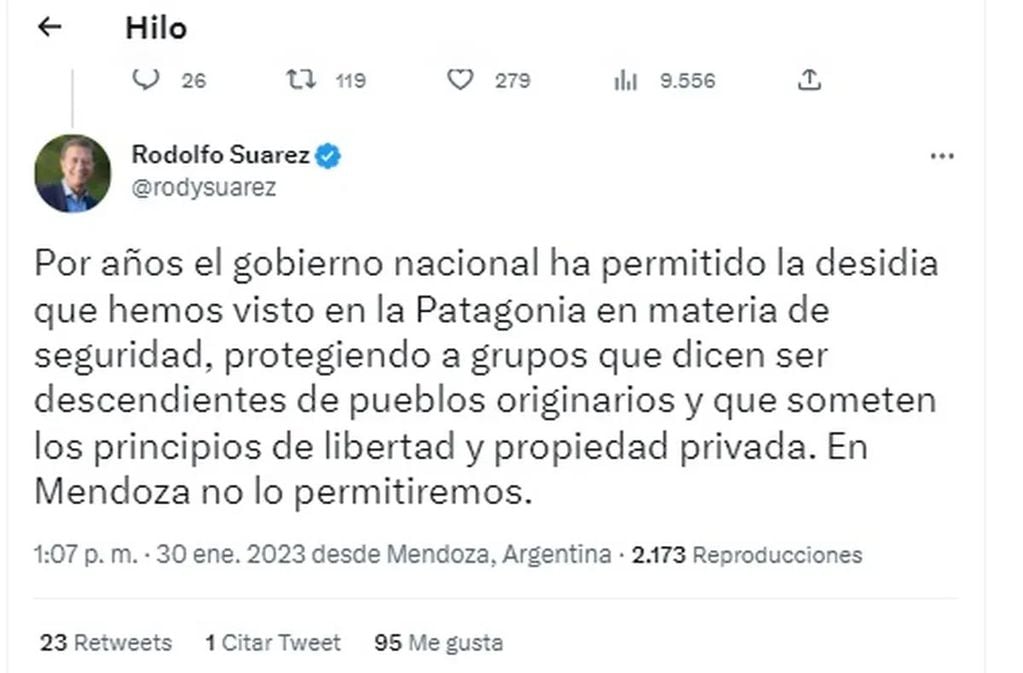 Rodolfo Suarez a través de Twitter