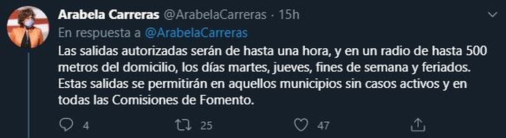 Arabela Carreras dio detalles sobre las nuevas medidas (web).