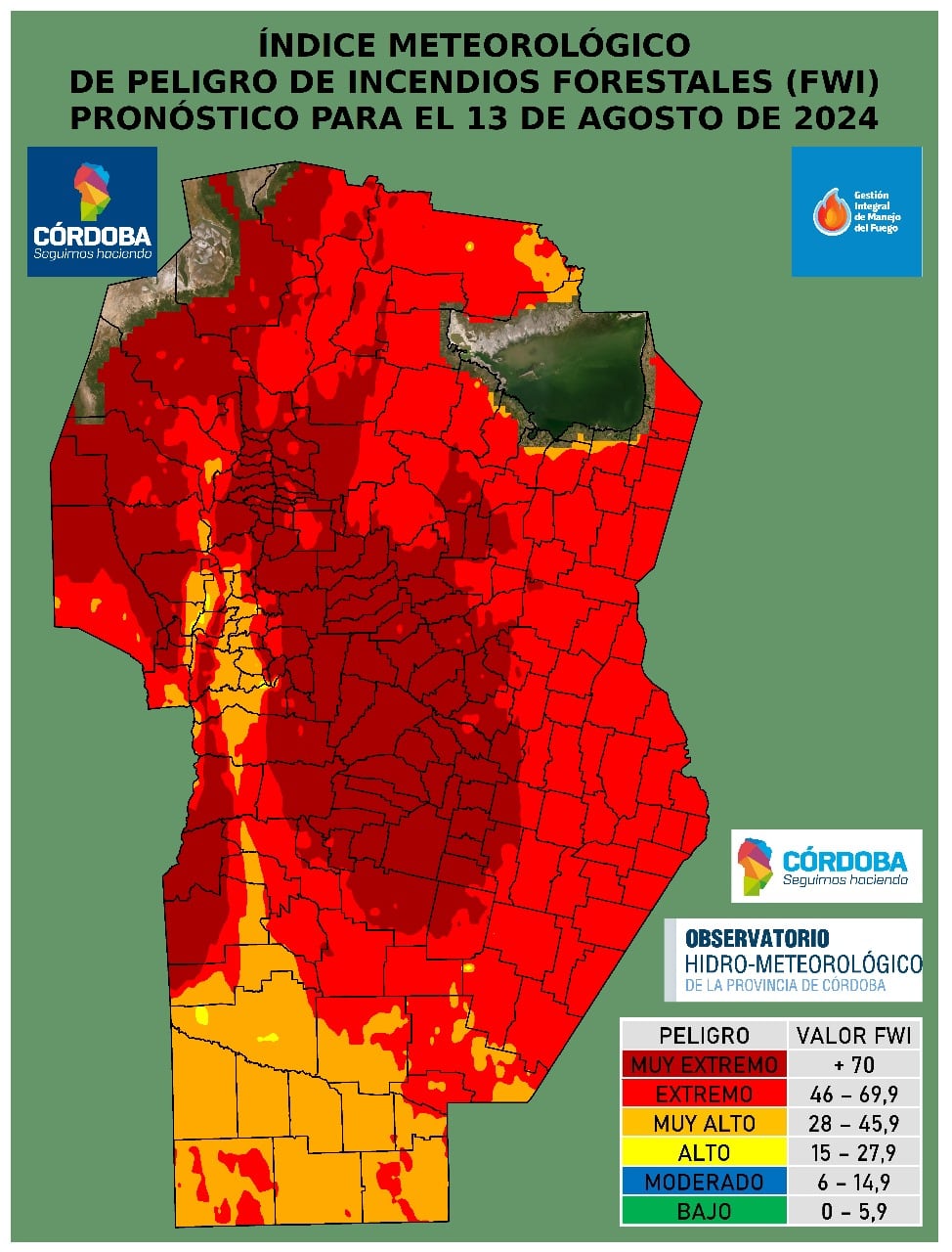 Córdoba. Advierten que el riesgo de incendios forestales para este lunes y martes es extremo. (Gobierno de Córdoba)