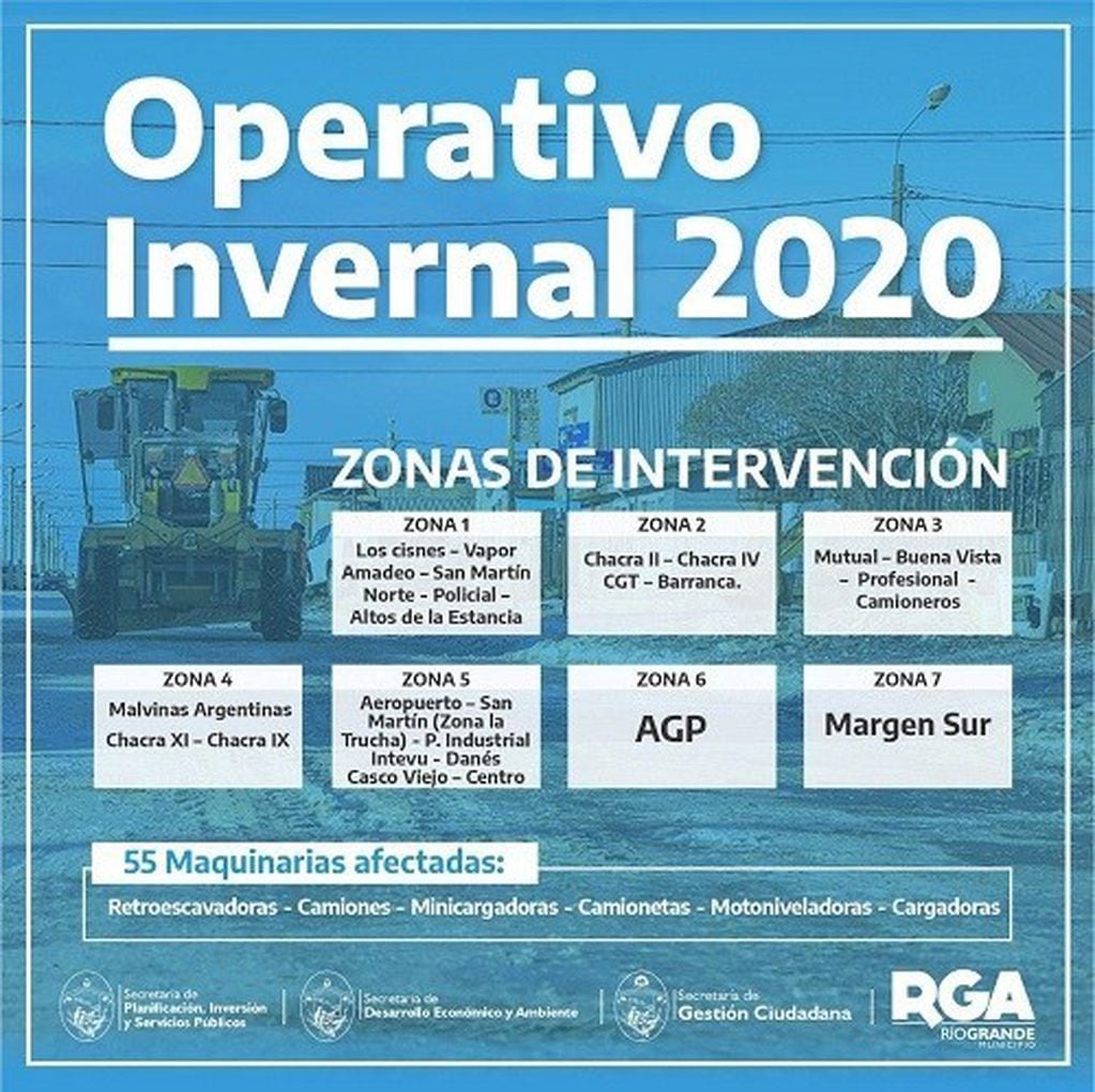 Zonas de intervención en el operativo invernal 2020.