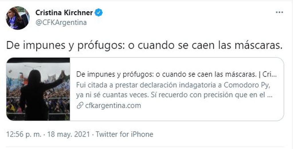 Carta de la vicepresidenta Cristina Kirchner contra Juntos por el Cambio.