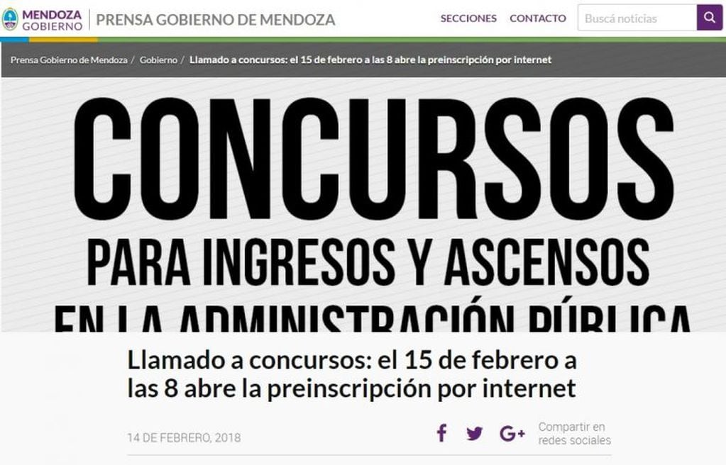 Página web del Gobierno de Mendoza.