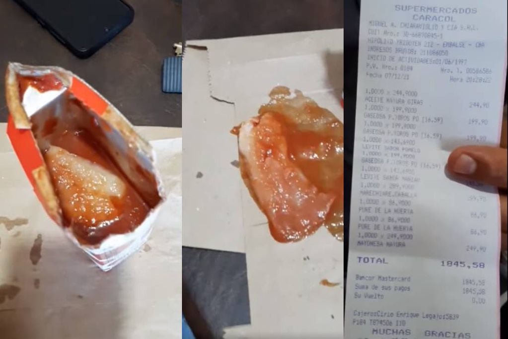 La toallita estaba dentro de un paquete de puré de tomate de una marca reconocida. (Captura de video)