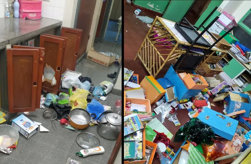 Destrozos, vandalismo, daños en la cocina, oficinas y aulas, la imagen de la violencia ejercida por inadaptados, en la Escuela Cicarelli.