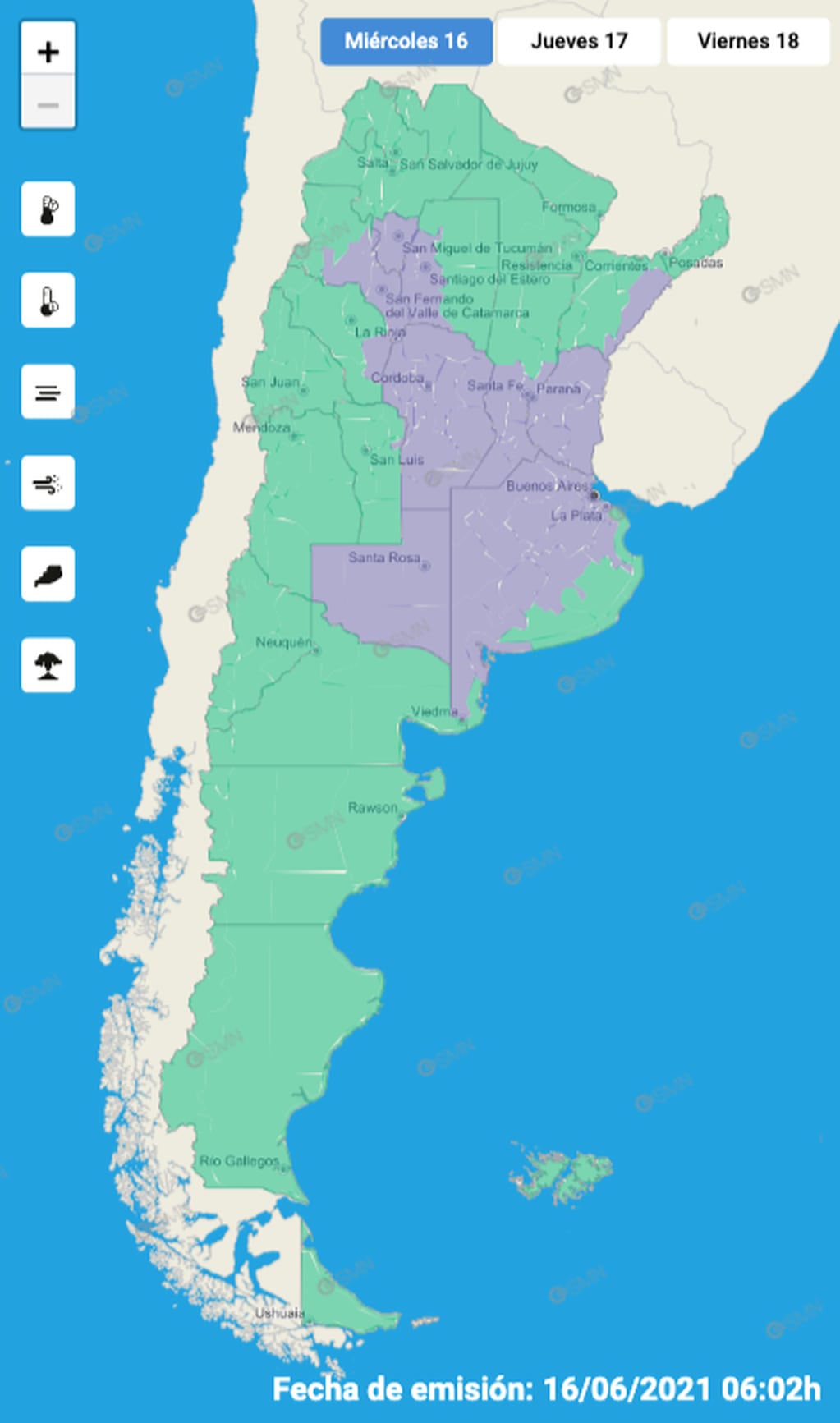 Clima en Pérez. El SMN emitió una alerta violeta que afectarán las zonas norte y centro del país