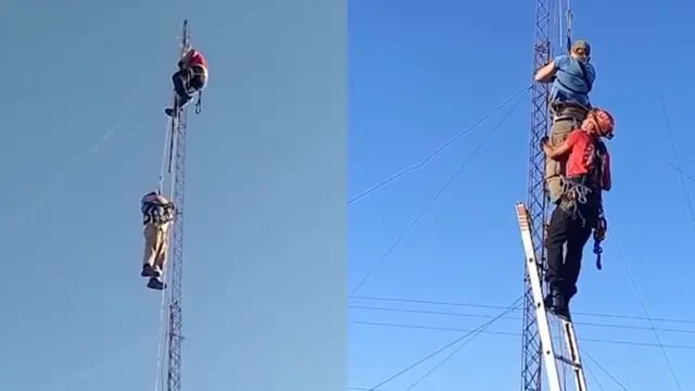 Rescate de un hombre que colgaba de una antena
