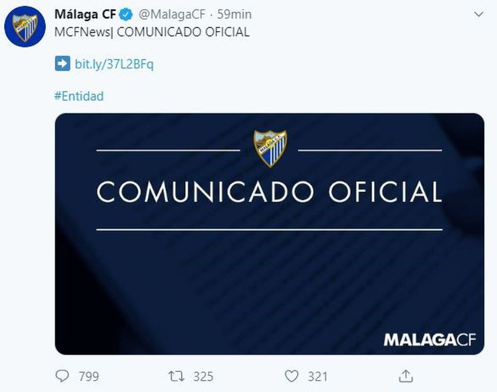 Málaga suspendió a su entrenador tras la difusión de un video sexual. (Twitter/@MalagaCF)