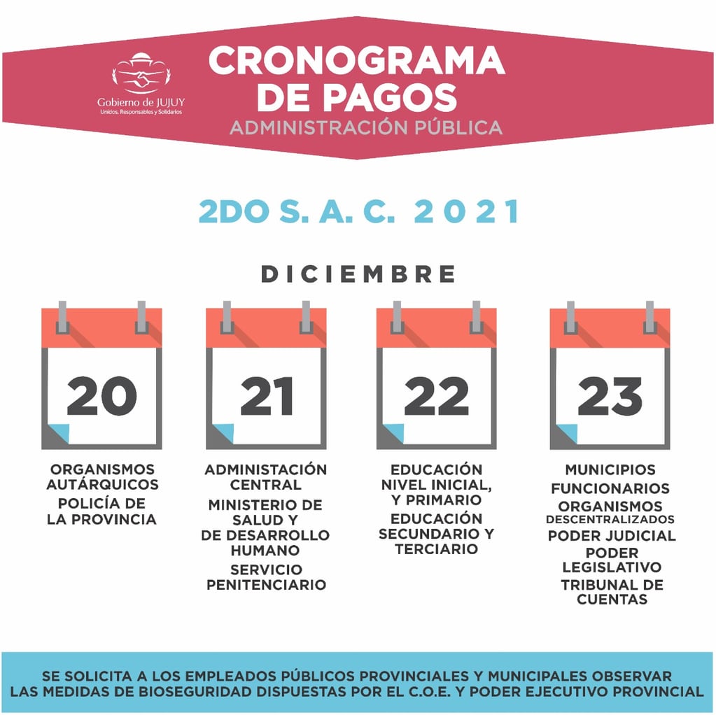 El cronograma de pago del medio aguinaldo, anunciado este miércoles en Jujuy.