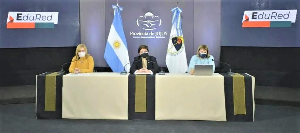 Cammusso, Calsina y Mollón, en el relanzamiento de "EduRed", para la revinculación de alumnos en Jujuy.