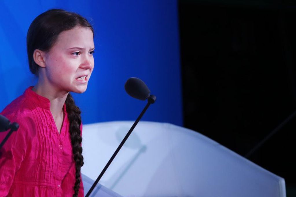 Greta Thunberg habla en las Naciones Unidas (ONU), donde los líderes mundiales celebrarán una cumbre sobre el cambio climático el 23 de septiembre de 2019 en la ciudad de Nueva York. Crédito: Spencer Platt / Getty Images / AFP.