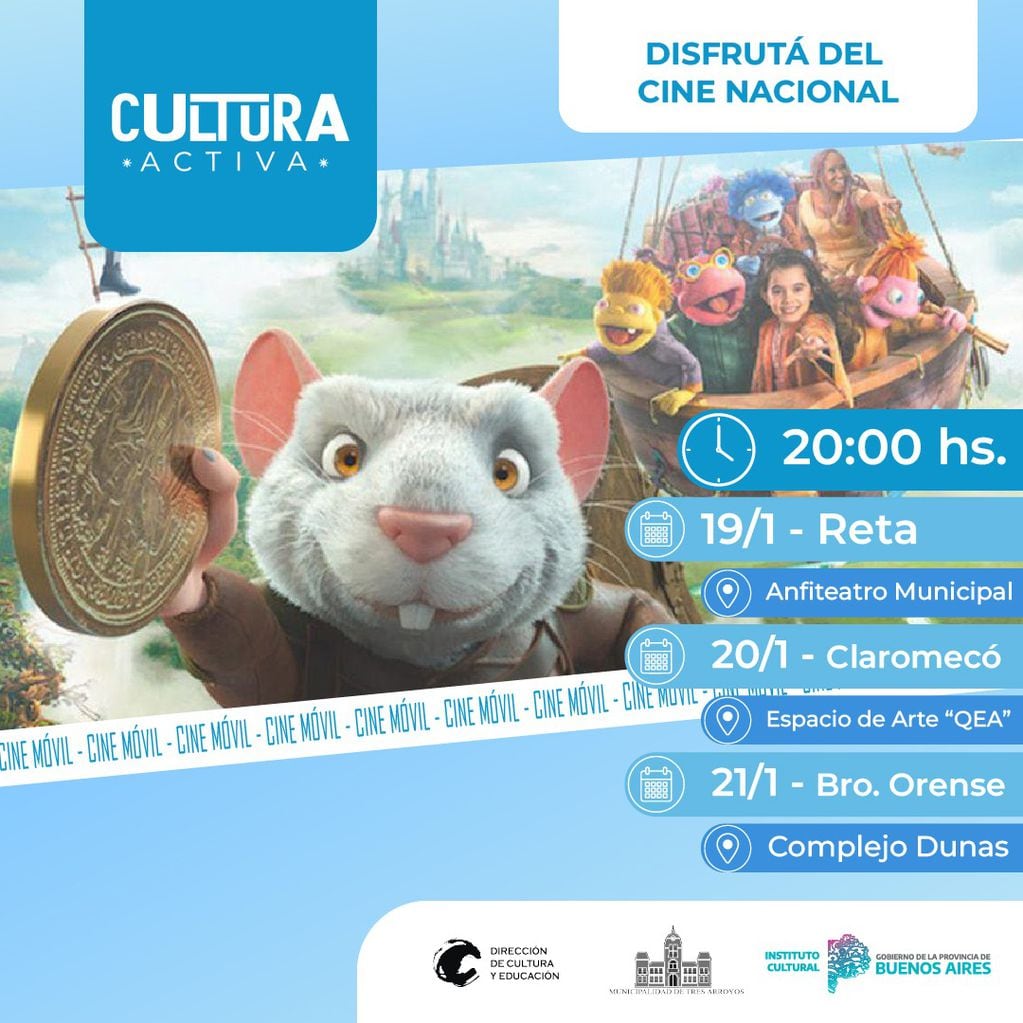 “Cine Móvil” en Claromecó, Reta y Orense
