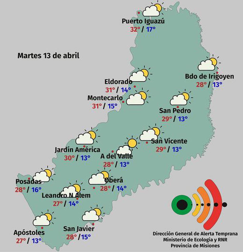 Amanecer fresco y jornada cálida en Posadas