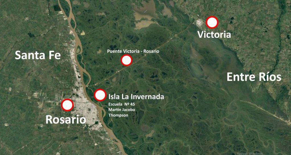 Mapa ubicacion de la escuela Isla La Invernada. Entre Ríos.