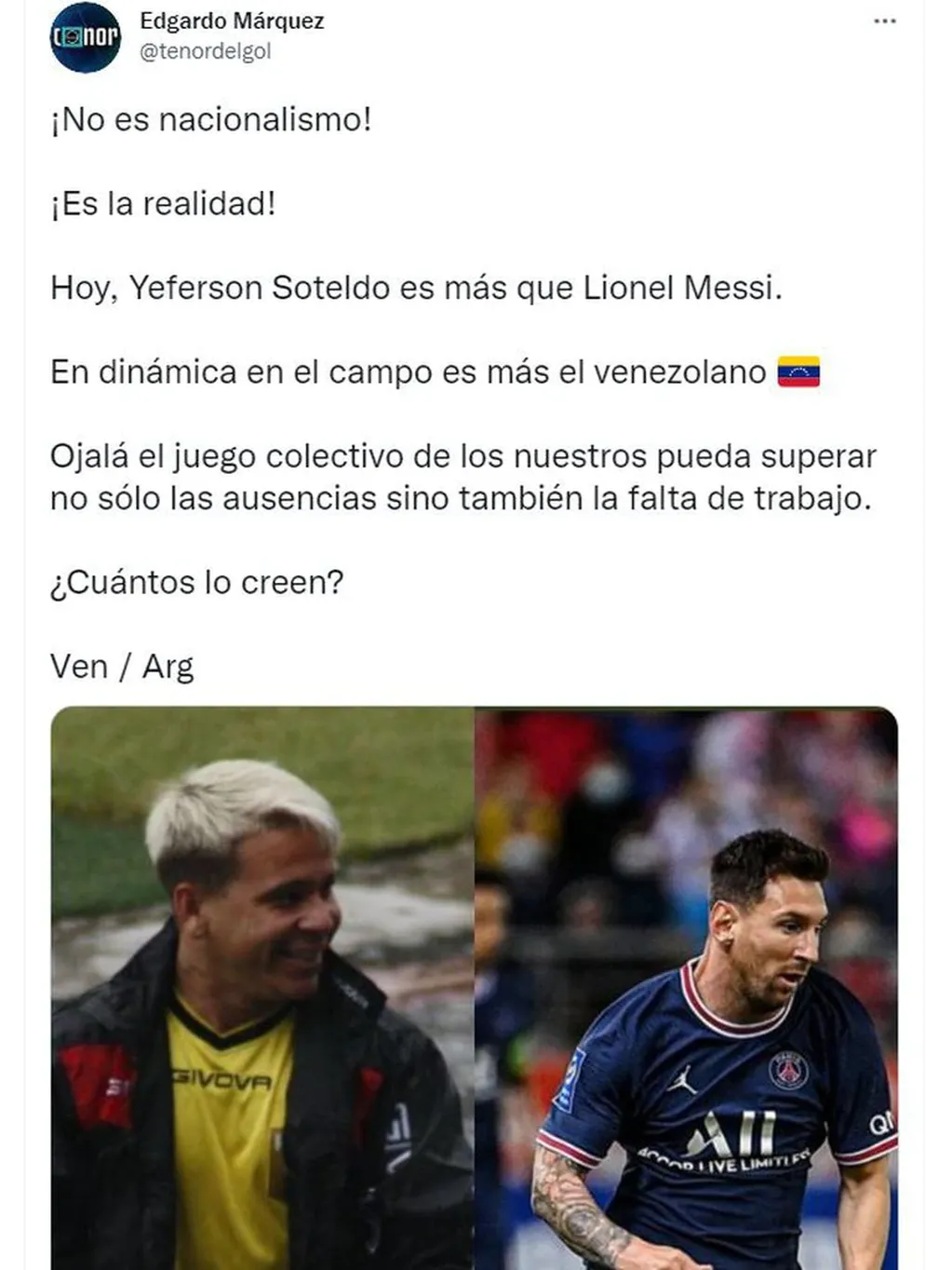 Un periodista venezolano aseguró que "Soteldo es más que Messi".