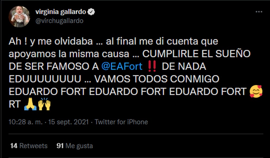 La ex de Ricardo Fort defendió a Marengo desde la red social del pajarito.