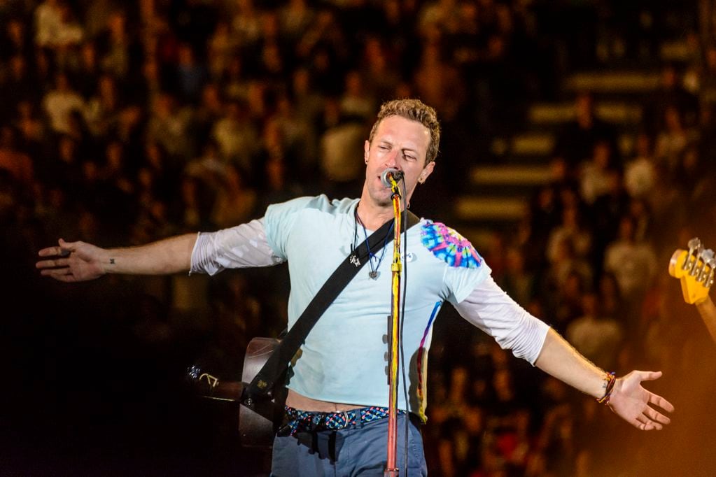 Chris Martin, de Coldplay, se mostró emocionado por la cantidad de shows que realizarán en nuestro país. (DF Entertainmen/Ezequiel Yrurtia).