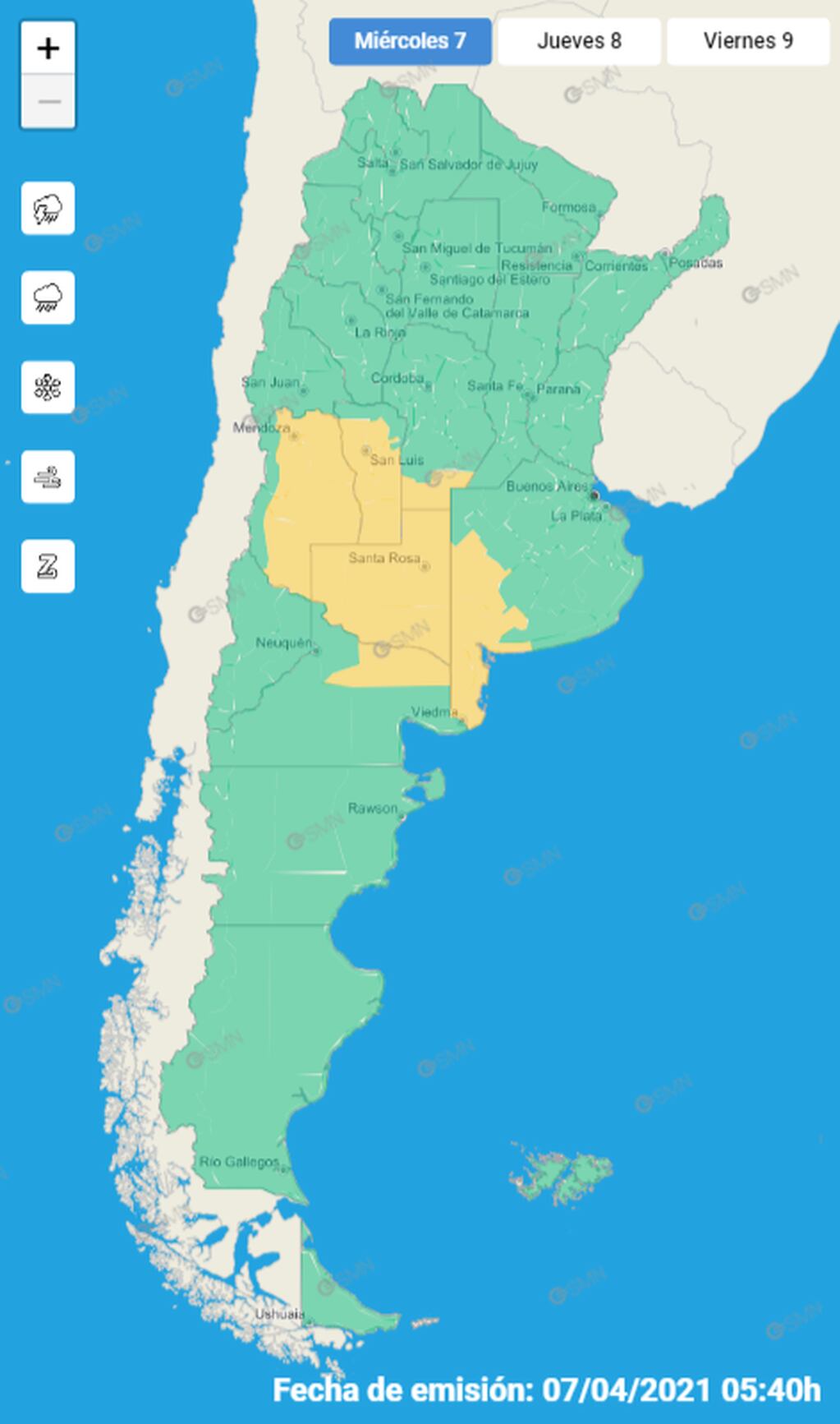 Además del sur de Córdoba, otras provincias también están bajo alerta.
