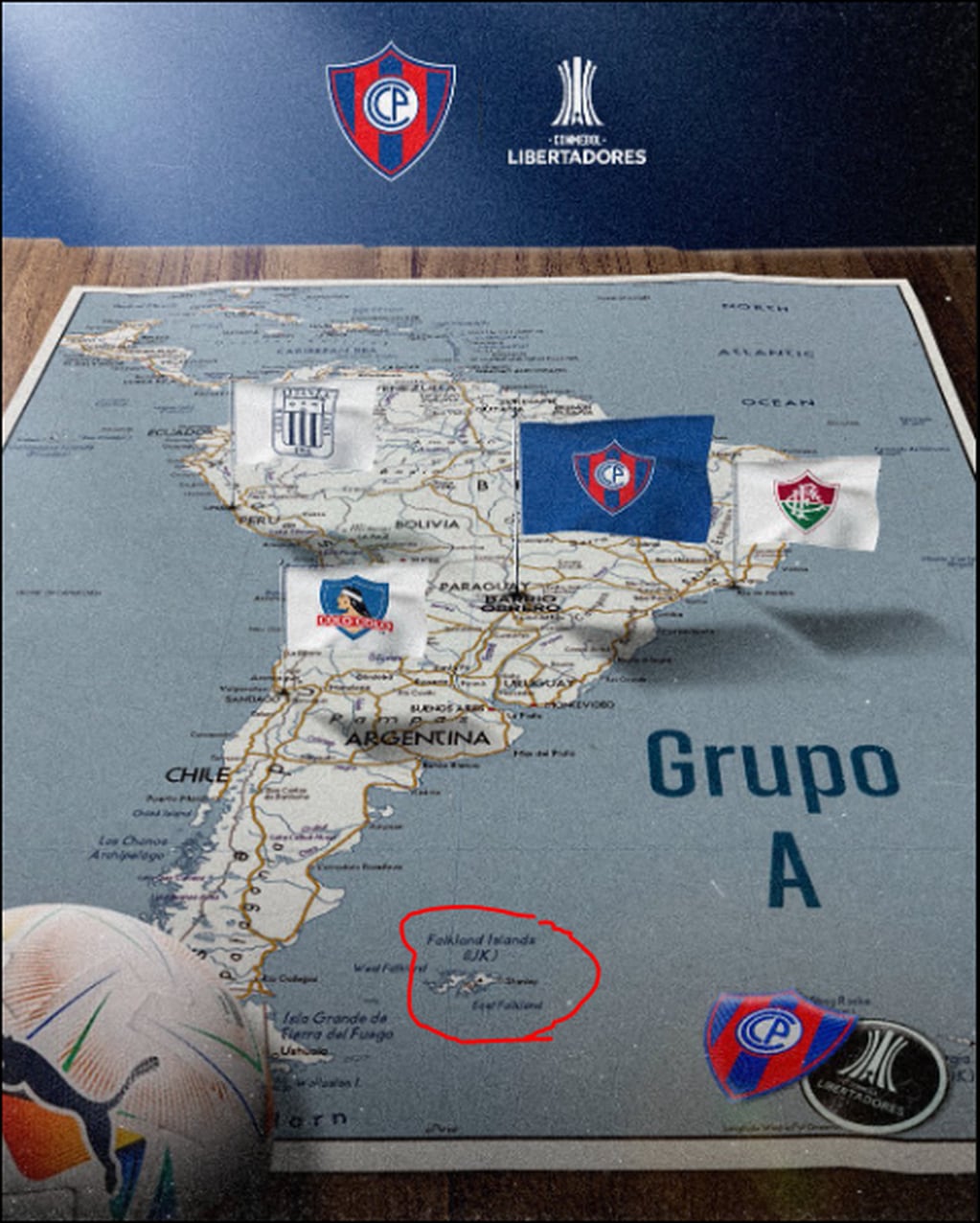 La foto que publicó Cerro Porteño para mostrar sus rivales en la Copa Libertadores 2024.