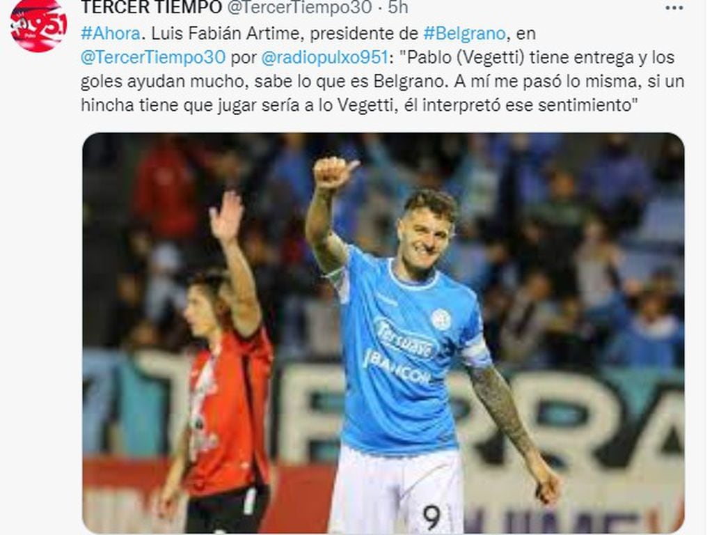 Belgrano, pendiente de la continuidad de Pablo Vegetti. El Luifa Artime sabe de la importancia de retener al goleador.