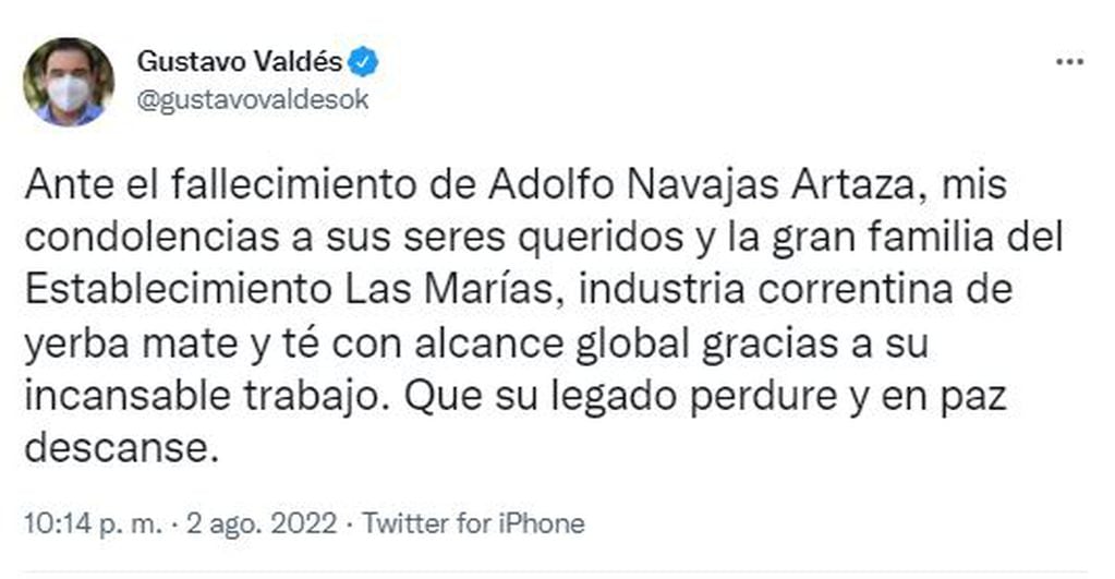 Las palabras del gobernador de Corrientes, Gustavo Valdés.