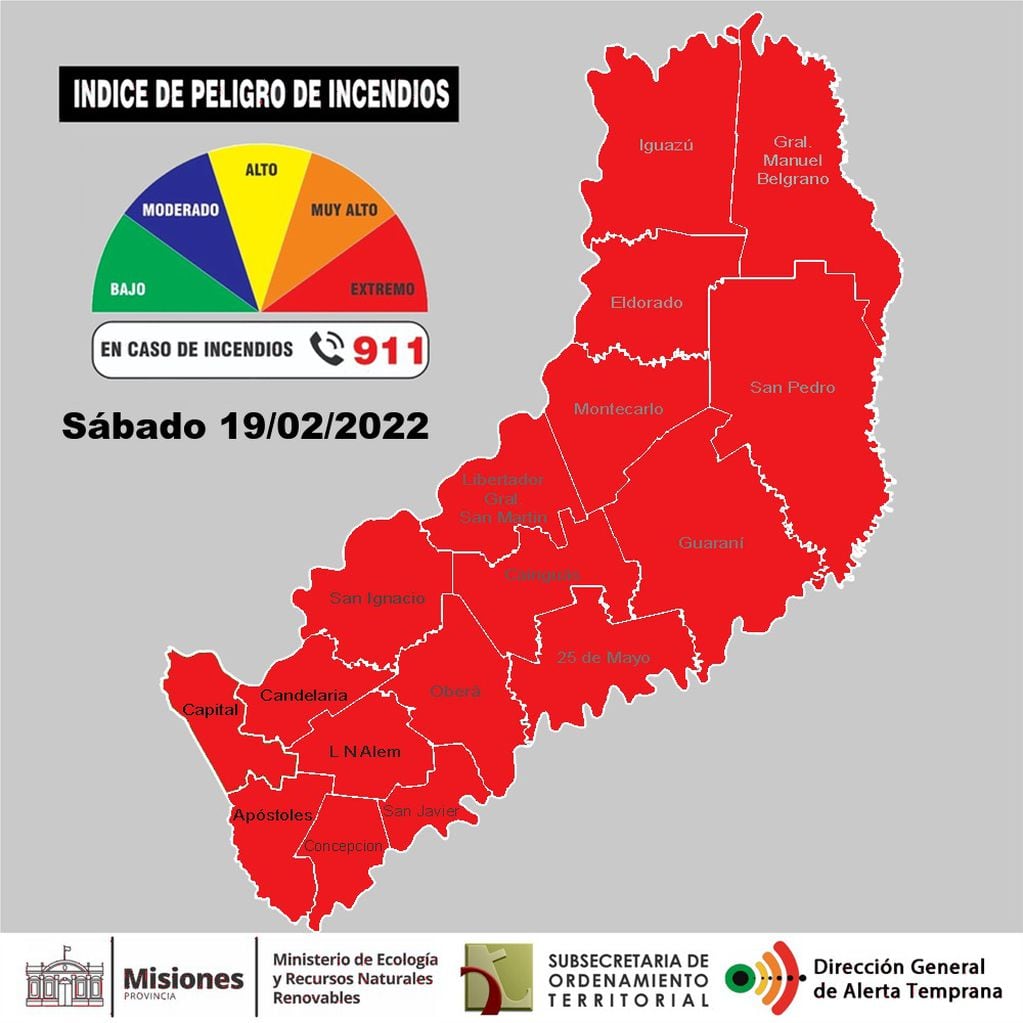 El índice de riesgo de incendios continúa siendo extremo en toda la provincia de Misiones.