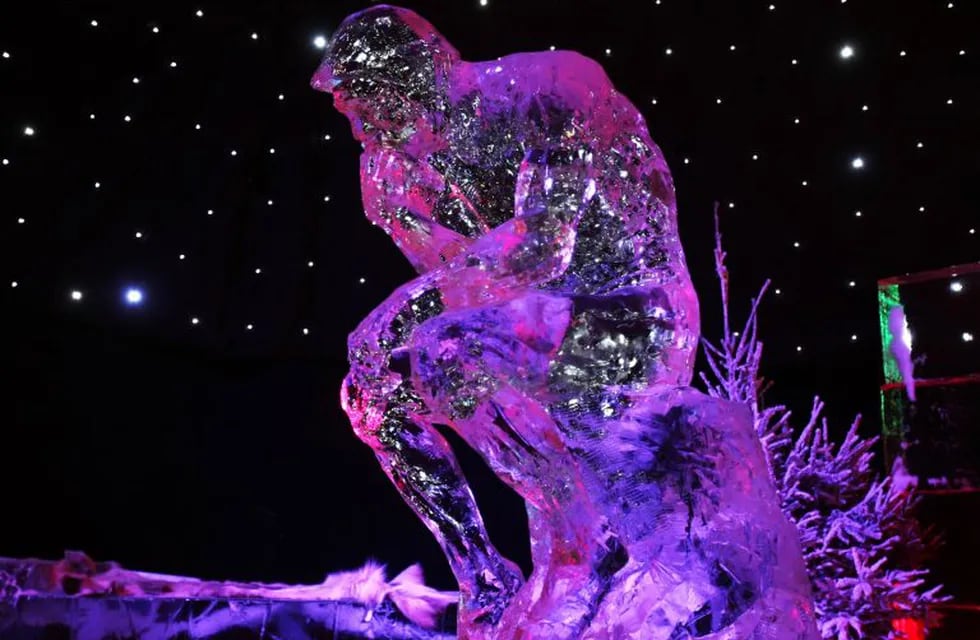 A picture taken on November 23, 2009 in Paris shows an ice sculpture featuring the \