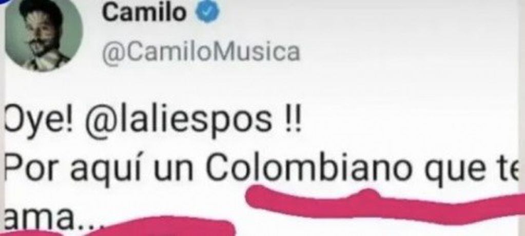 Tuit de Camilo dedicado a Lali.