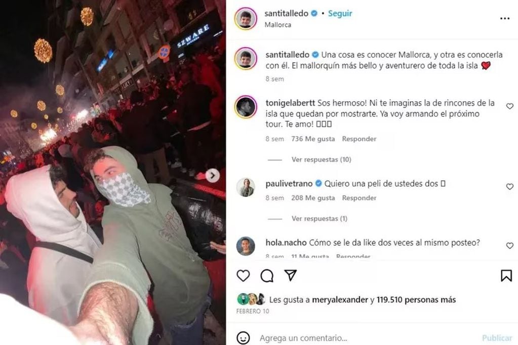 Toni Gelabert, actor español y Santi Talledo, pareja en la realidad (Instagram).