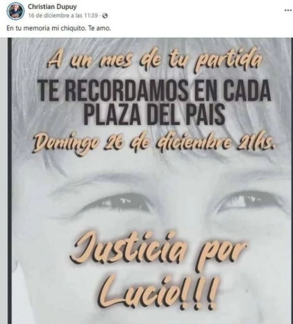 A través de las redes sociales, el papá de Lucio convocó a una marcha nacional por el asesinato del menor.