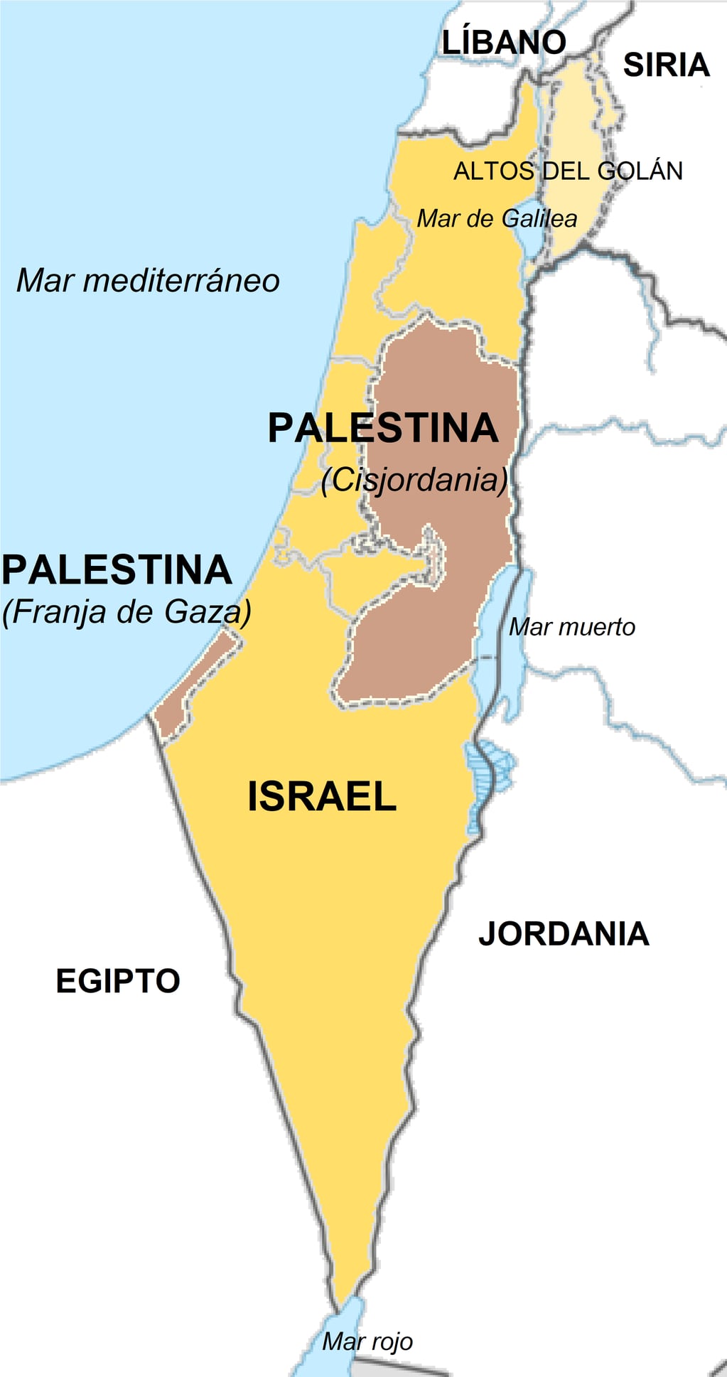 Los dos Estados de Palestina e Israel.