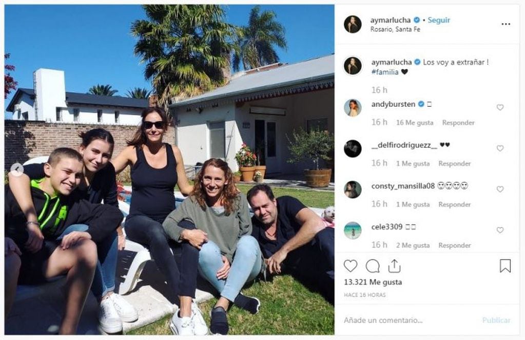 Luciana Aymar se fotografió con su familia y dejó ver lo que muchos de sus seguidores identifican con un embarazo. (Instagram)
