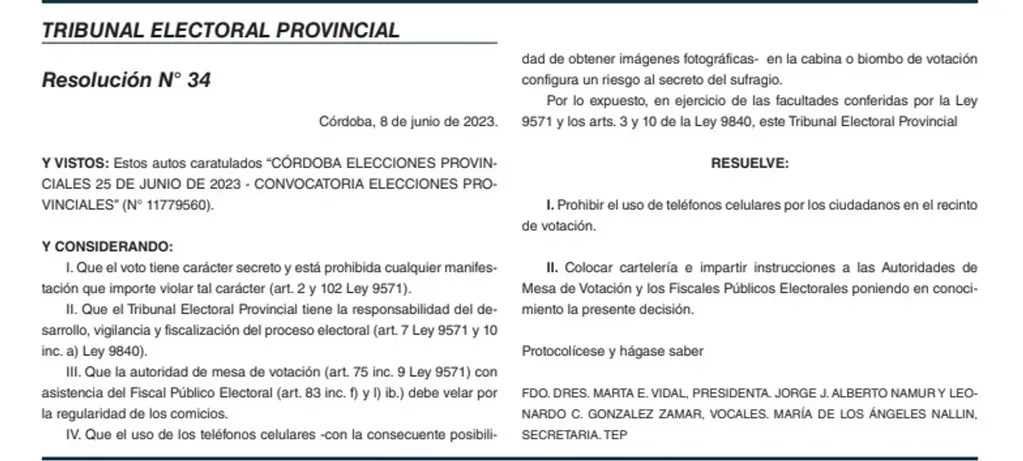 Resolución Nº 34 del Boletín Oficial de Córdoba.