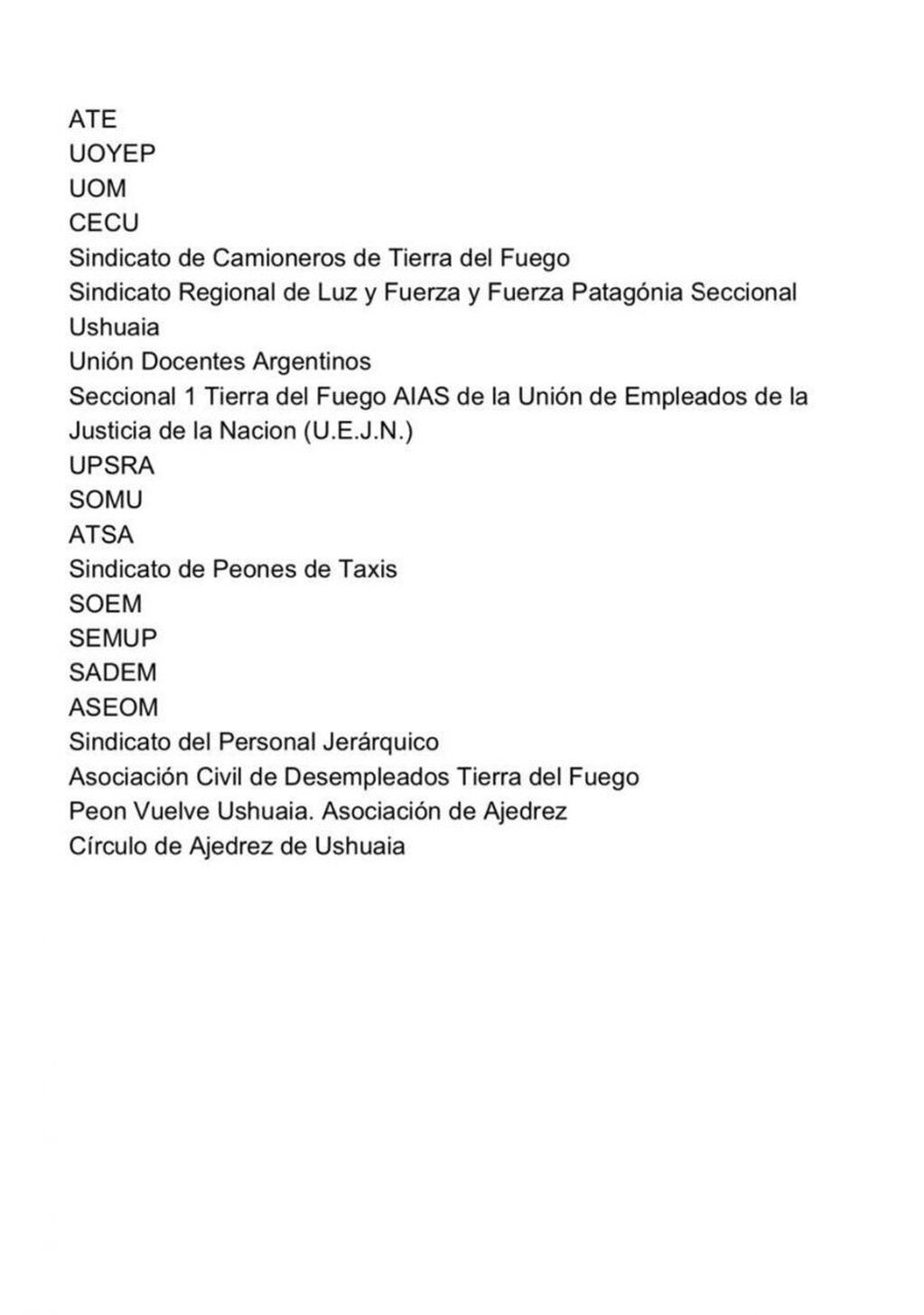 Apoyo fueguino a la Democracia y a las Instituciones