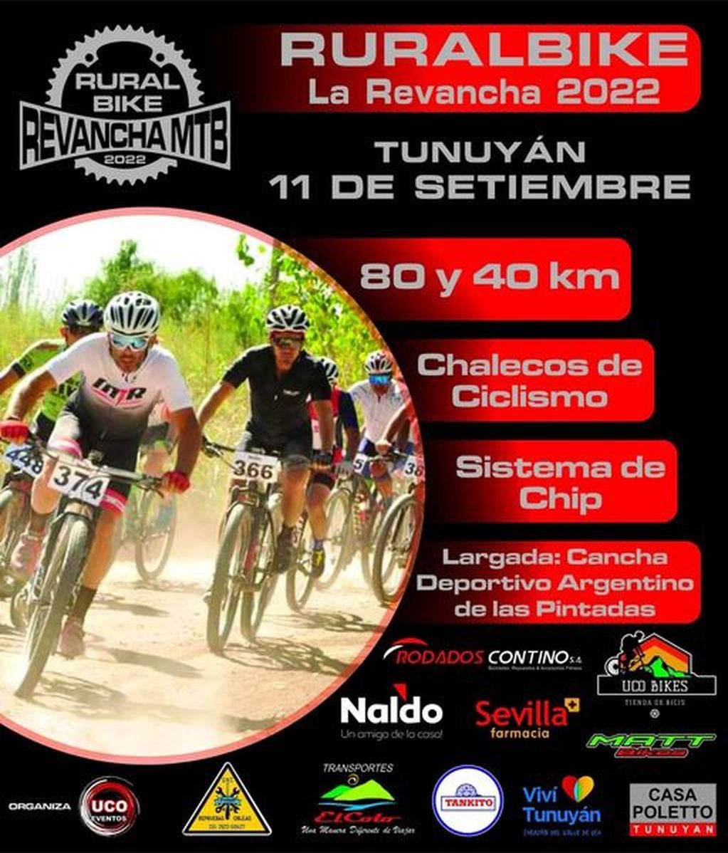 El 11 de setiembre se disputará la 15ta edición del Rural Bike de Tunuyán.