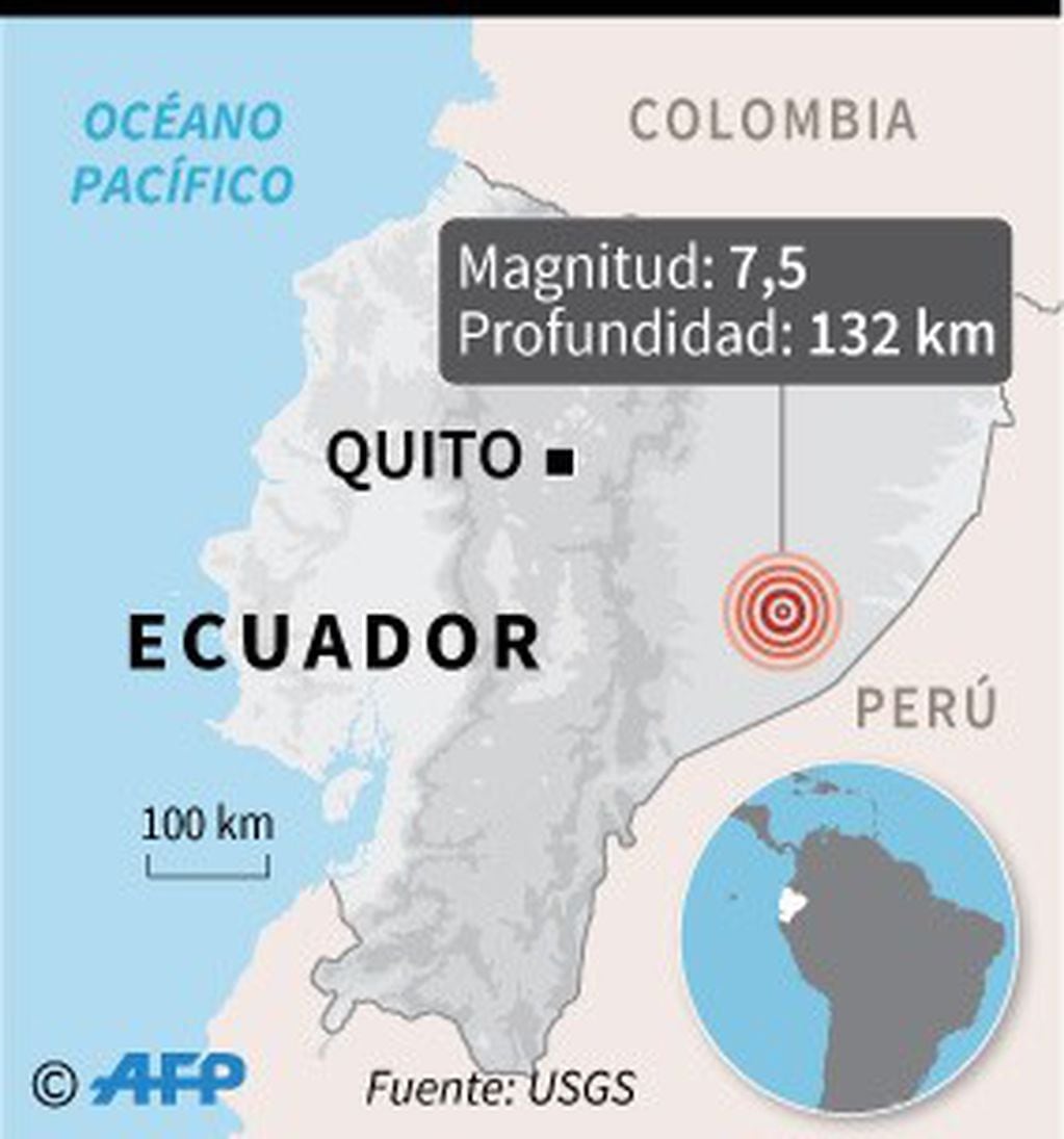 Mapa de localización del sismo de 7,5 de magnitud en Ecuador