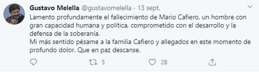 Tuit Melella en apoyo a Alberto Fernández.
