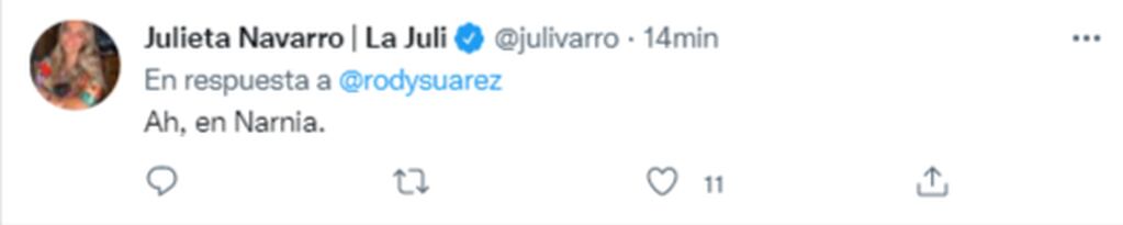 La respuesta al twit del Gobernador de Julieta Navarro.