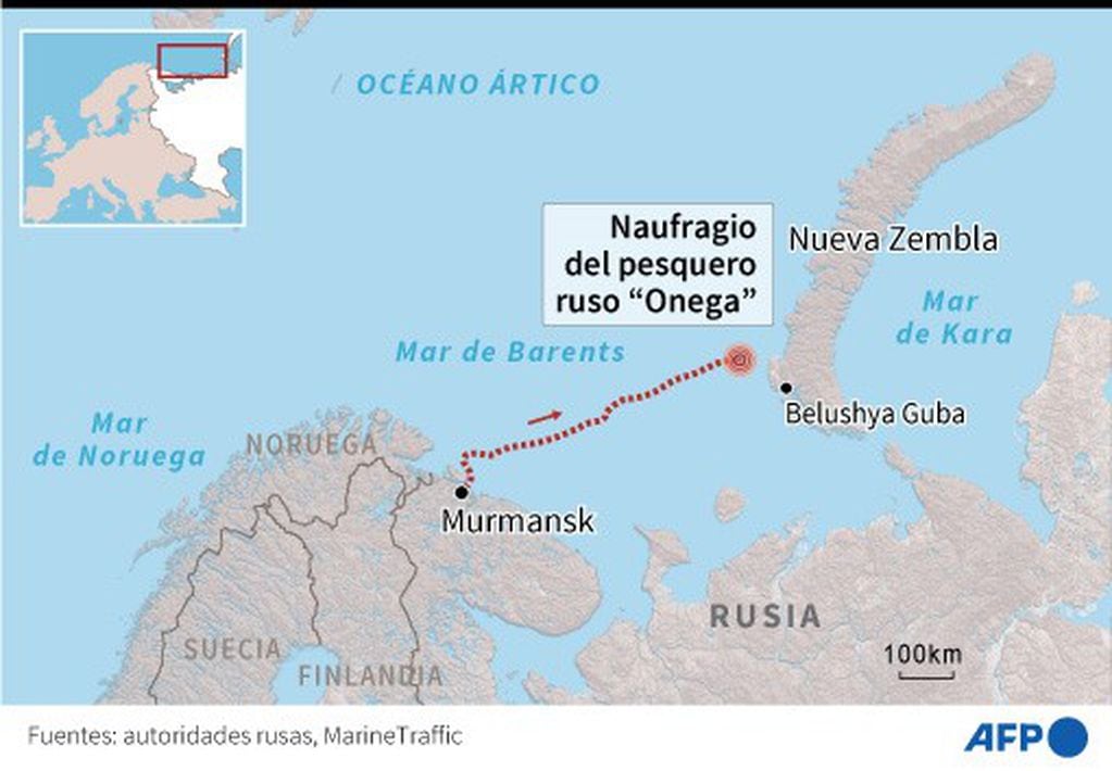 El buque "Onega" naufragó frente al archipiélago de Nueva Zembla, en la mar de Barents