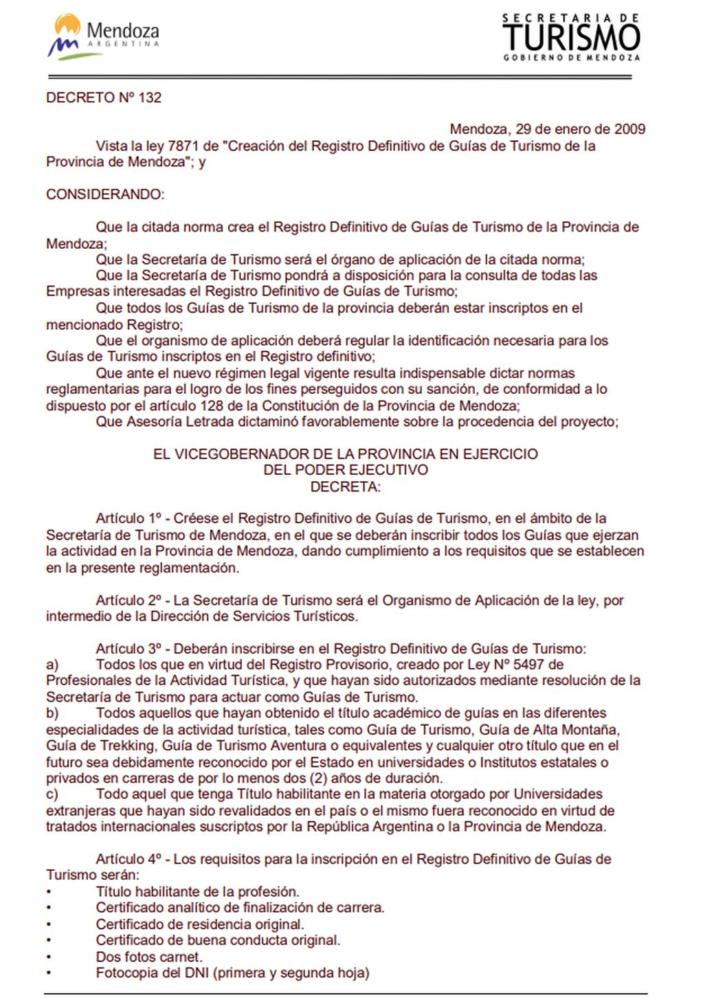 Gobierno de Mendoza Decreto 132.
