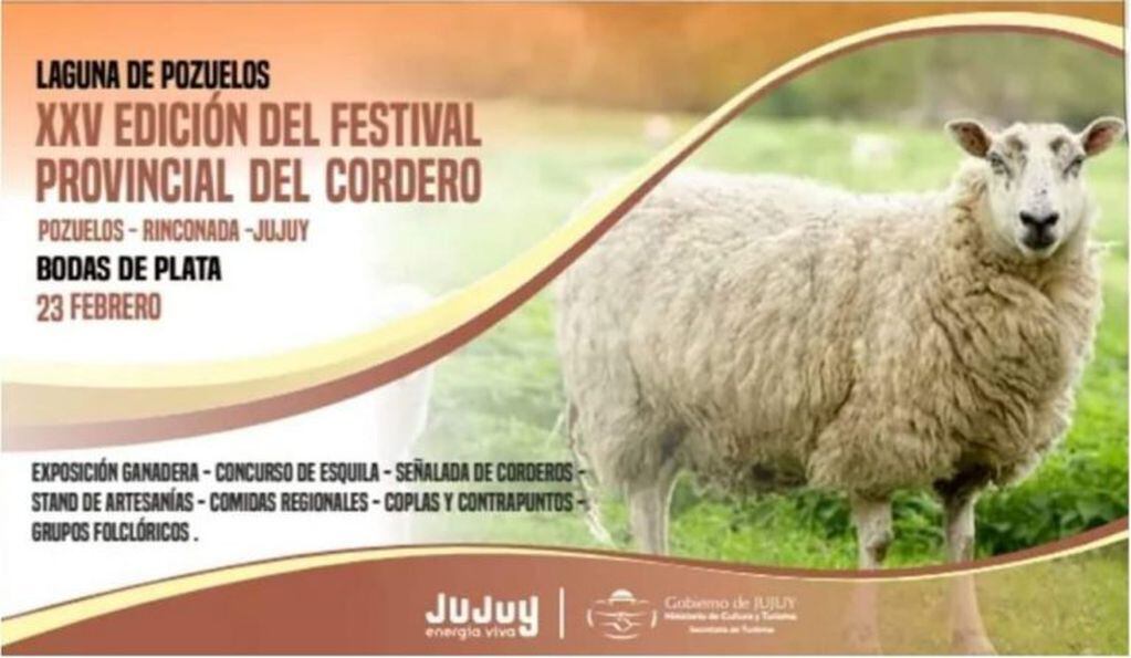 Imagen promocional del  Festival Provincial del Cordero, que se realizará el sábado próximo en Pozuelos, departamento Rinconada.